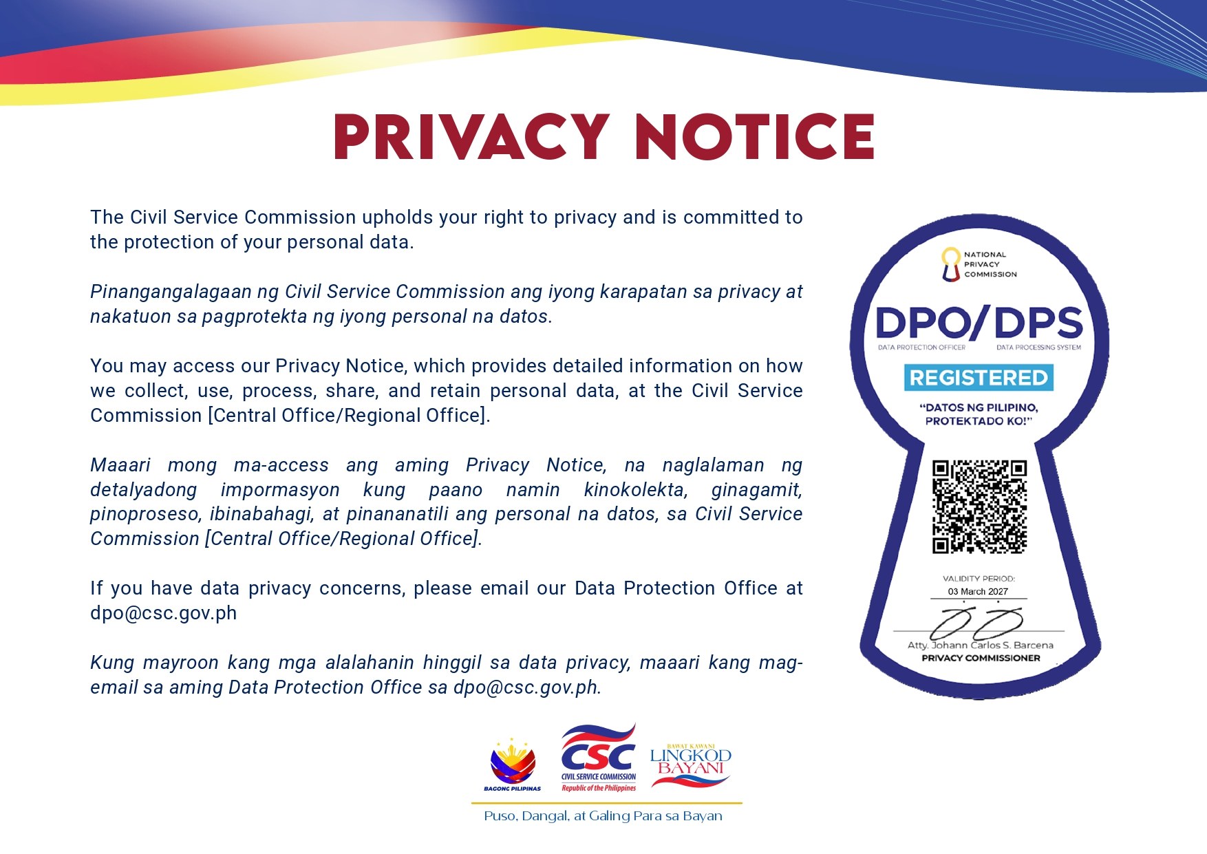 Civil Service Commission Privacy Notice